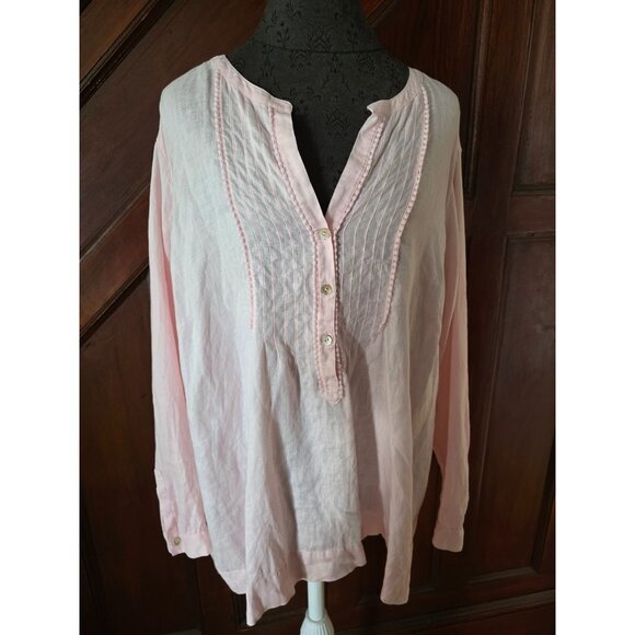 J. Jill Womens 100% Linen Pink Blouse With Button Details Size 2X - Picture 1 of 8